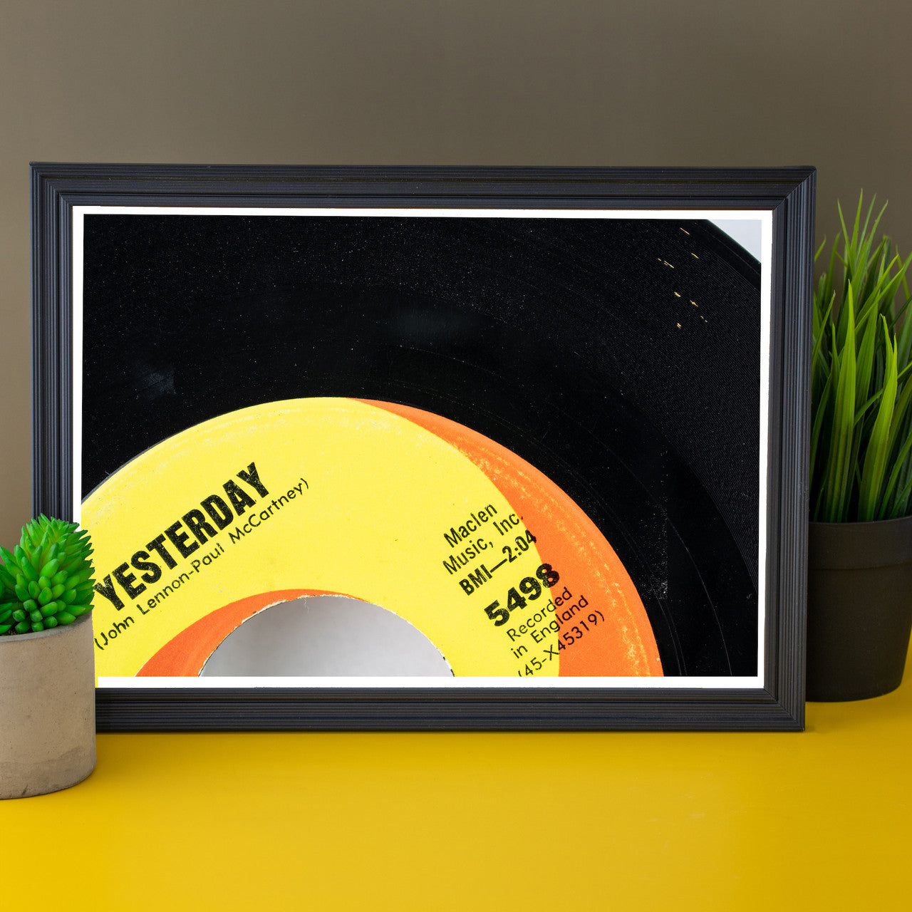 Modern art photo of the Beatles "Yesterday" 45 Record displayed in your office